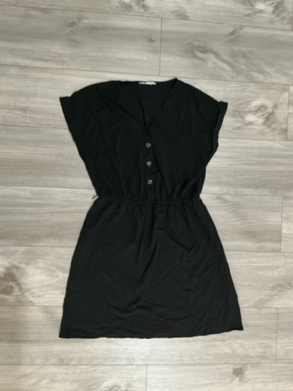 Pink Rose Black V-Neck Button Front Dress Medium
